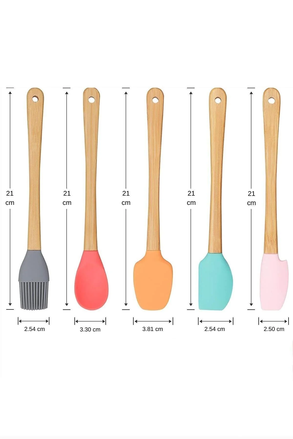 BAMBU SAPLI 5 PARÇA MİNİ SİLİKON SPATULA KAŞIK FIRÇA SETİ